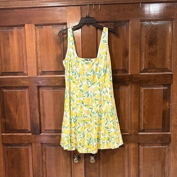 Gap Medium Linen Blend Lemon Print Dress NWT Summer Sundress Smocked Back A-Line - Picture 4 of 11